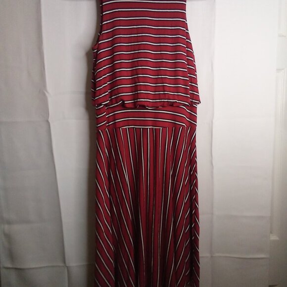 Loft Dress Women XS Sleeveless Soft Stretch Stripe Red Black - Picture 2 of 15